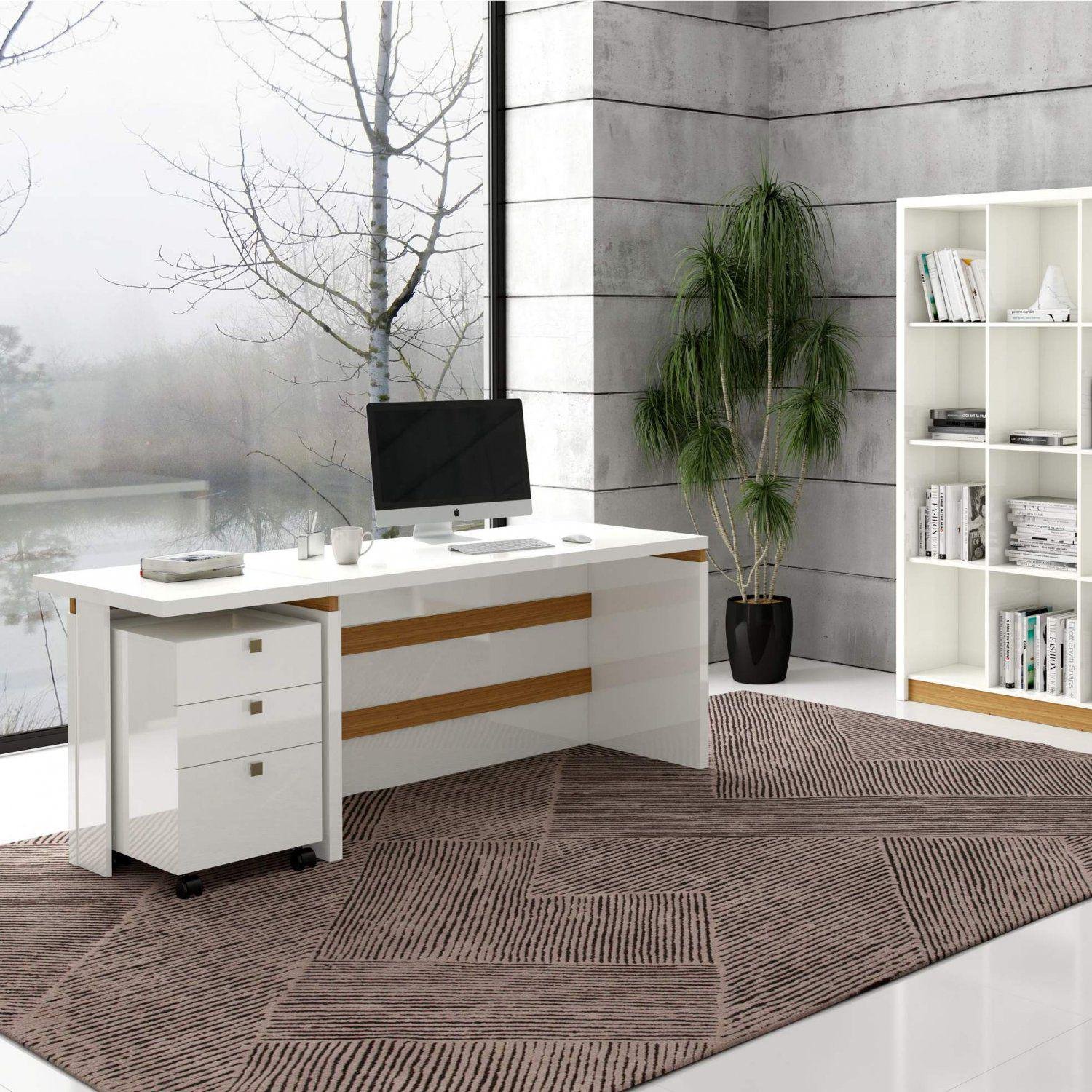 Mesa escritório tamburatoTC145 100% MDF + Canto TC146 Off White Freijó