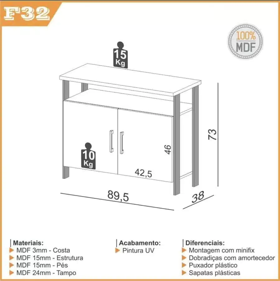 Balcão 2 portas multifuncional F32 Dalla Costa - Imagem 8