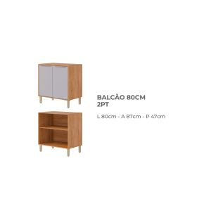 Balcão celest platina 2pts 80 cm